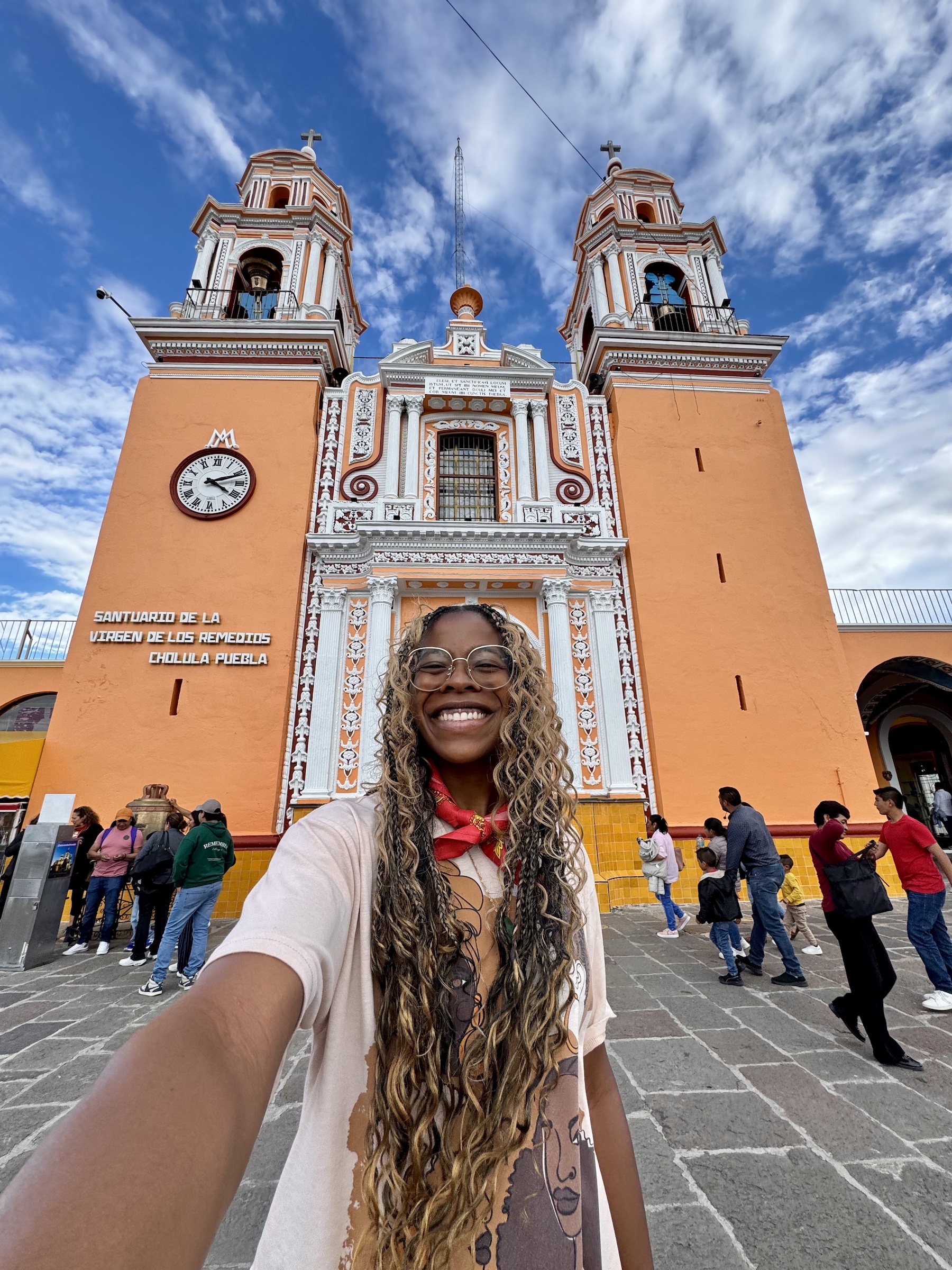 A selfie of me in front of the Santuario de la Virgen de los Remedios -- one of the best things to do in Puebla. 